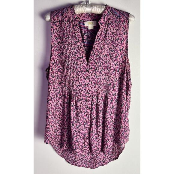 Mauve Anthropologie Women's Blouse‎ Size M Sleeveless Button Up Petunia Pintuck - Picture 4 of 9